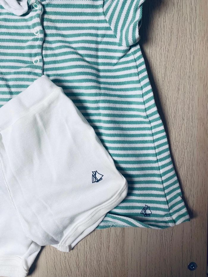 Ensemble robe rayée vert blanc short petit bateau 12 mois - photo numéro 2