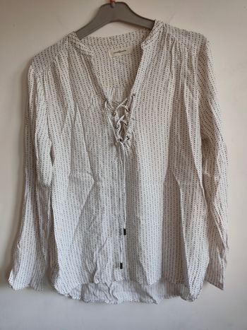 Blouse blanche lacée à pois – Taille L – Cache Cache