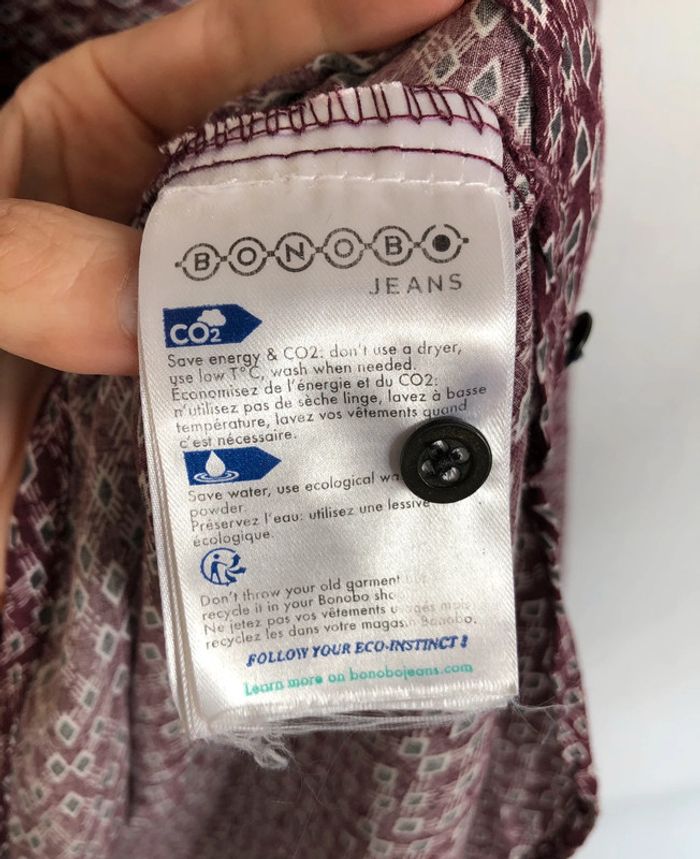 Blouse graphique violine à lavallière Bonobo XS / 34 36 comme neuve - photo numéro 20