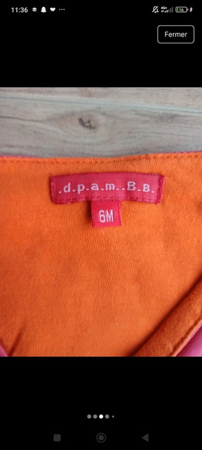 Ensemble tenue bébé 6 mois rose et orange veste/gilet rose robe rose body a rayures collant - photo numéro 3