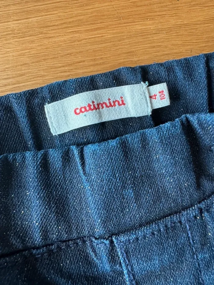 Tenue 2 pièces, tregging jeans pailleté bleu denim et top ML beige cœur sequins - Taille 4 Ans - photo numéro 12