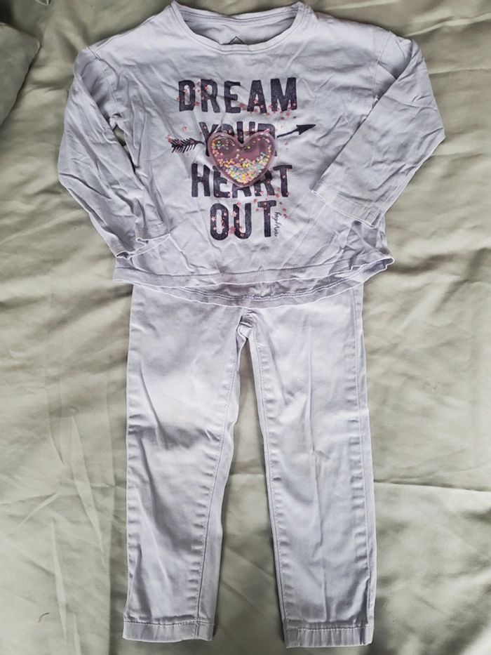 🌴 Ensemble pantalon et t-shirt manche longue cœur mauve fille