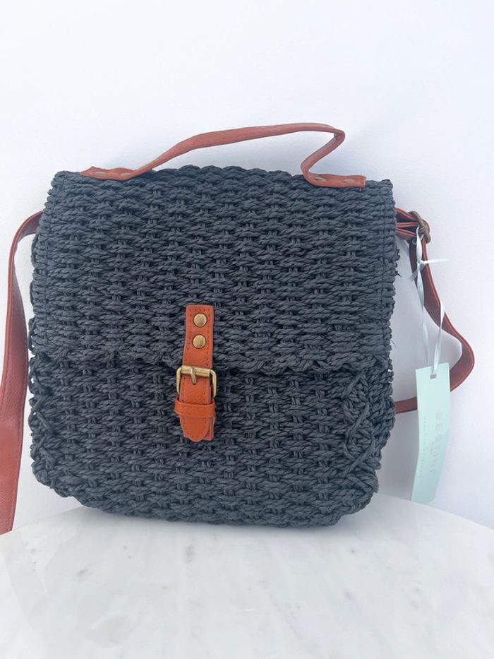 🌟 Sac bandoulière paille tréssé noir et marron - photo numéro 8