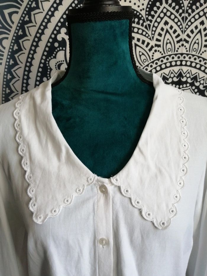 Chemise blanche manches longues grand col brodé / pimkie / (S) - photo numéro 3