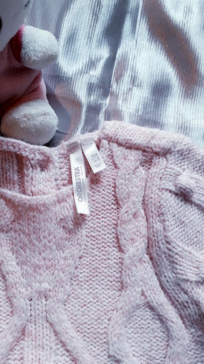 Petite robe tricot manches courtes rose pâle 9 mois - photo numéro 3