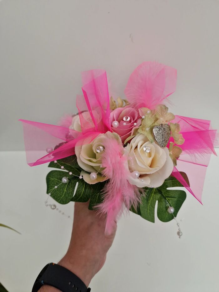 Bouquet De Mariée Roses Tulle Perles Plumes Dentelle - photo numéro 12