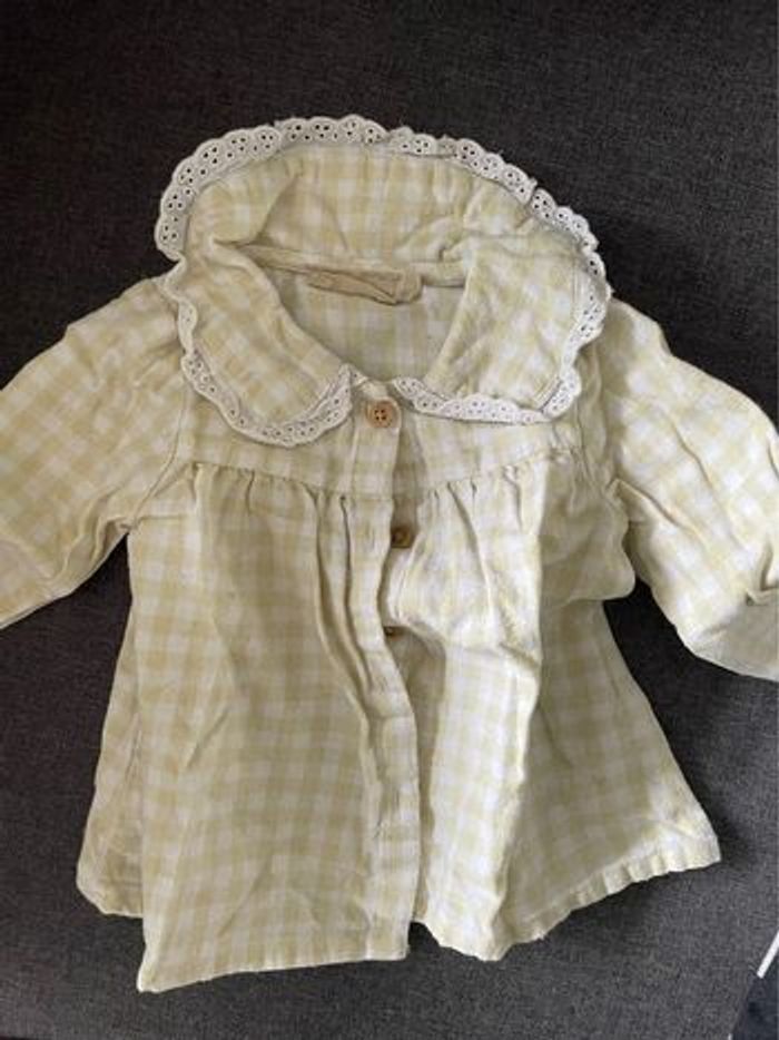 Chemise manches longues carreaux jaune et blanc Bout’Chou 6 mois
