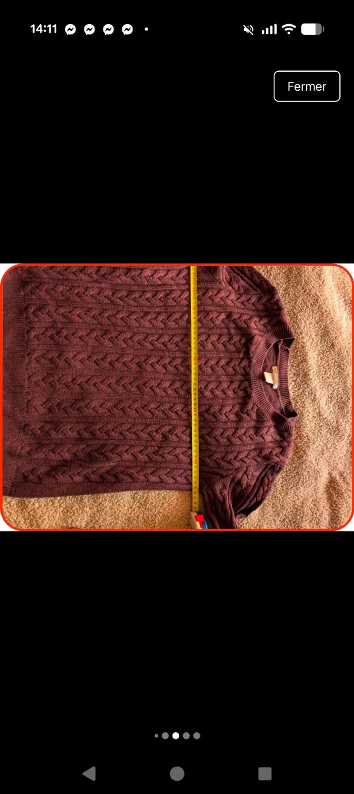 Pull en maille torsadée bordeaux H&M - Taille S en très bon état - photo numéro 7