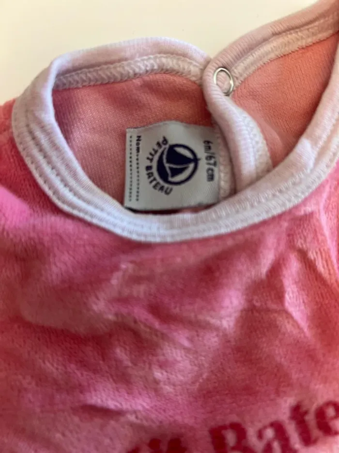 Pyjama velours Petit Bateau rose – Taille 6 mois - photo numéro 4