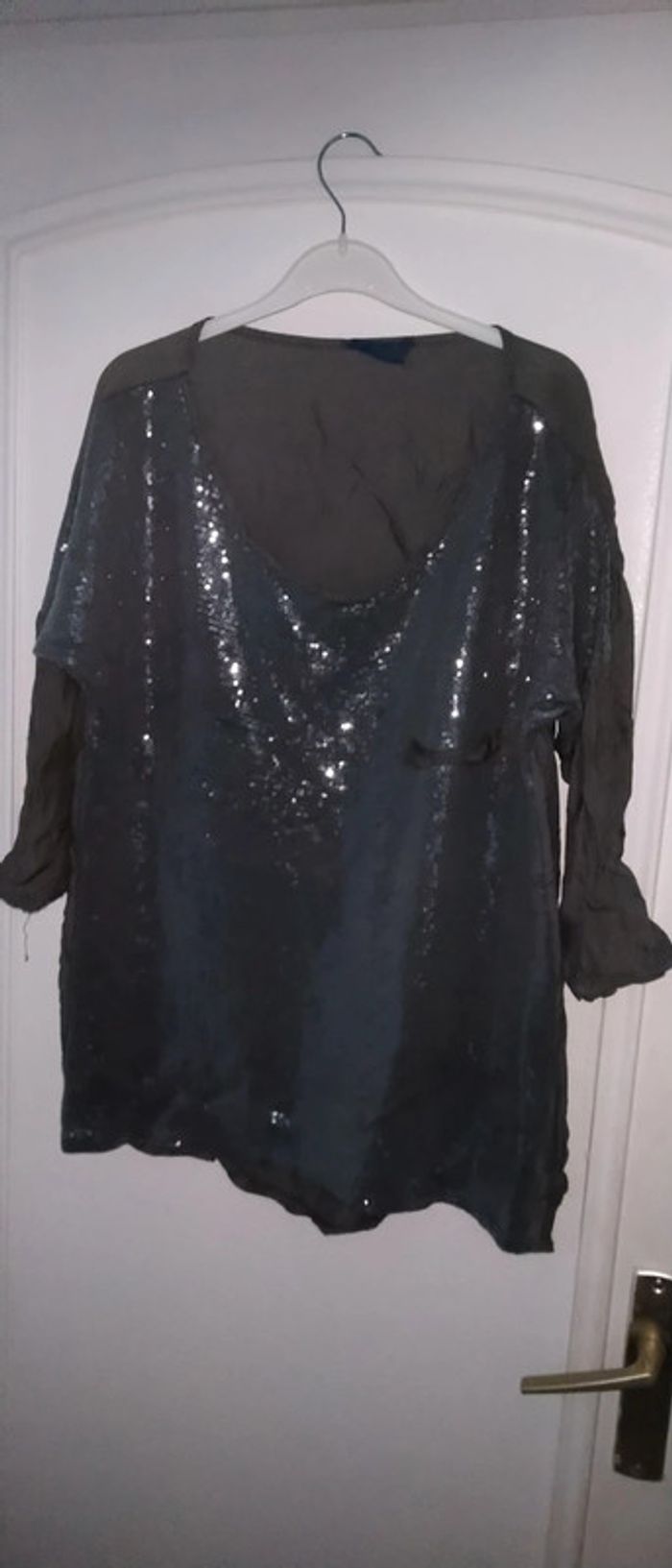 Haut bi matière soie et sequins  femme taille unique - photo numéro 3