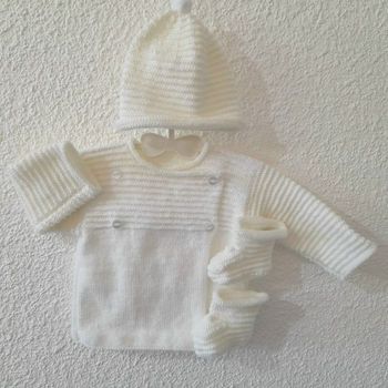 Ensemble 3 mois NEUF tricoté main - laine certifiée Oeko-Tex