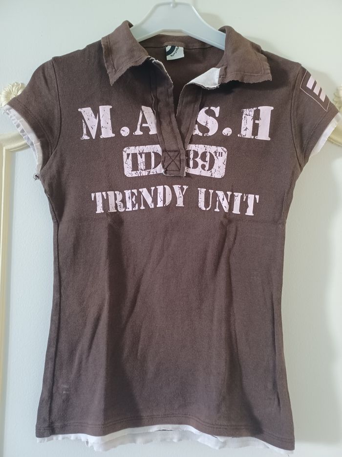 Tee-shirt polo chocolat/rose pâle bonobo taille S