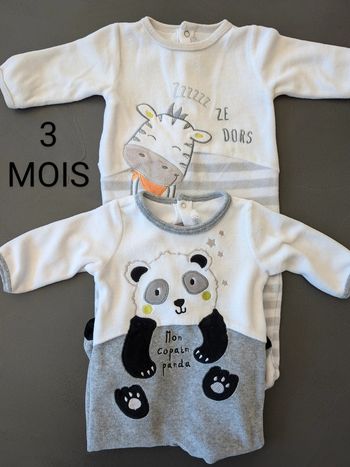 Lot de 2 pyjamas velours Gemo - Taille : 3 Mois
