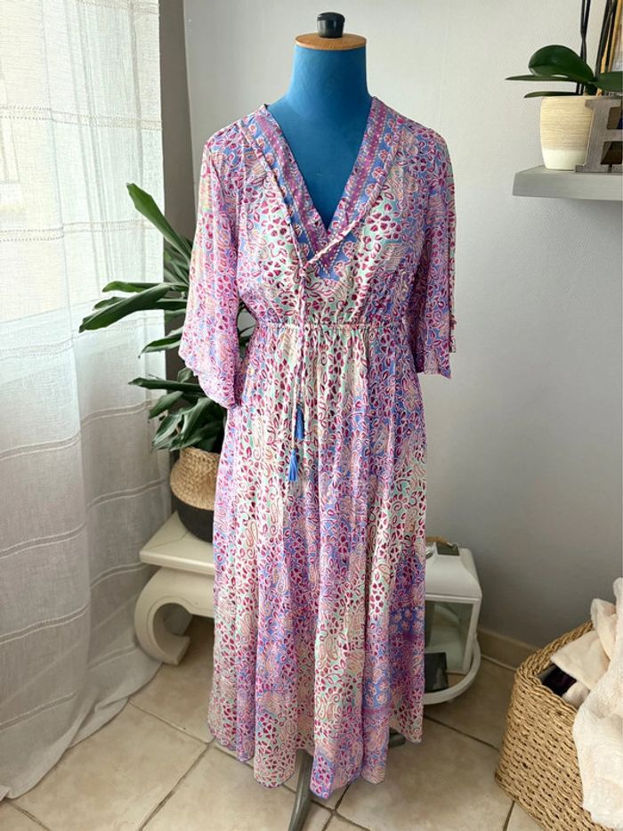 Robe longue à motif orientale - Lila/vert/bleu - taille unique neuve avec étiquette