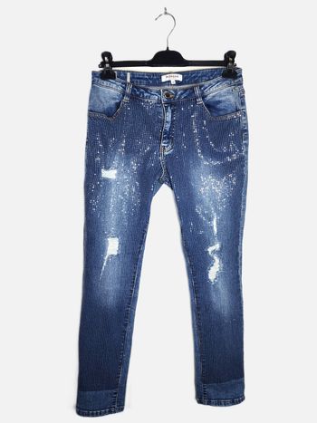 Jean Femme Morgan Bleu - Effet Usé et Déchiré - Taille 40