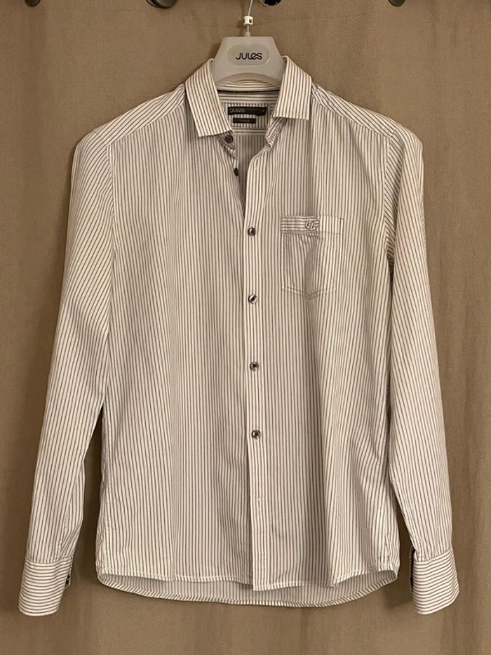 Chemise blanche à rayures grises - Jules - T. M