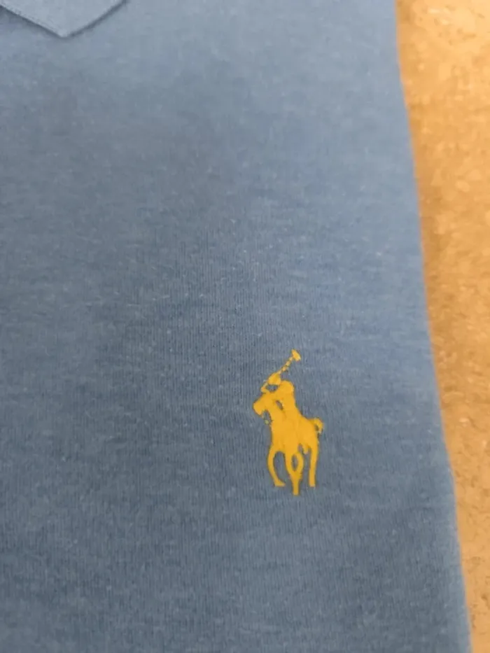 Polo Ralph Lauren homme S bleu clair logo jaune pima coton proche état neuf - photo numéro 3