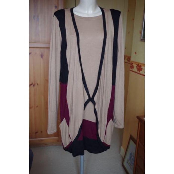 Cardigan long tricolore en maille chaude PAUL BRIAL 42