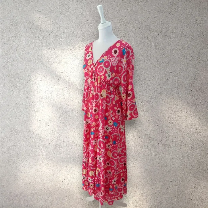 Robe longue imprimée fleuris décolleté en v taille S - photo numéro 3