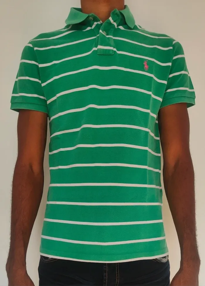 Polo Ralph Lauren à rayures vert et blanc taille M
