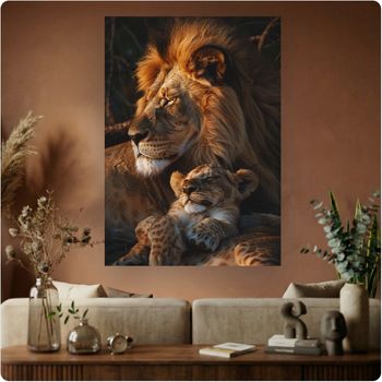 Affiche murale “Lion et lionceau” poster savane nature déco chaleureuse A3 Sans cadre