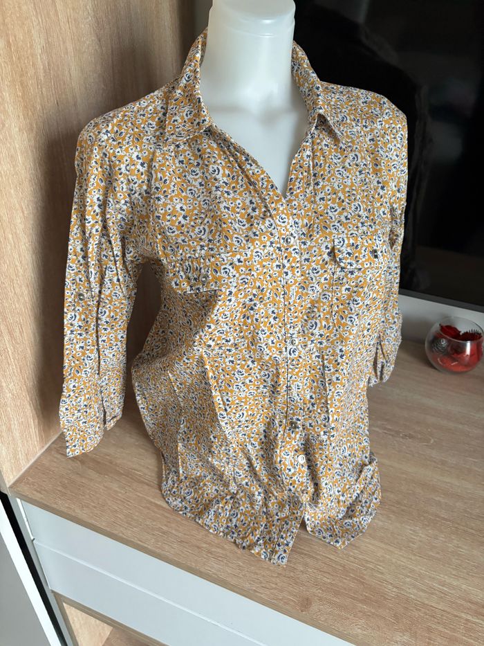Chemise fleuri Armand Thierry jaune bleu taille S - photo numéro 3