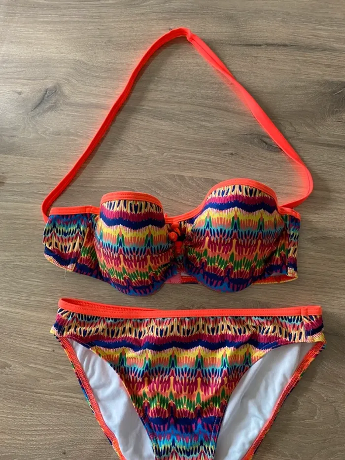 🩱 Maillot de bain 2 pièces Tribord Taille M Motif coloré Bretelle amovible - photo numéro 2