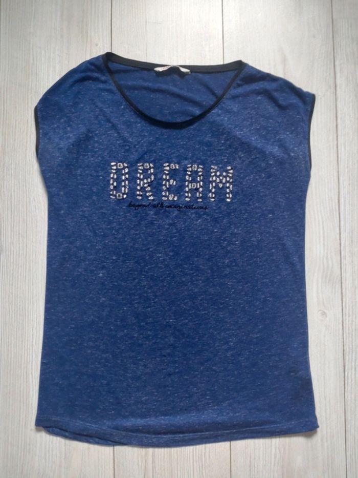 Pantalon fluide large bleu marine femme taille 40 + donne un t-shirt bleu "Dream" - photo numéro 6