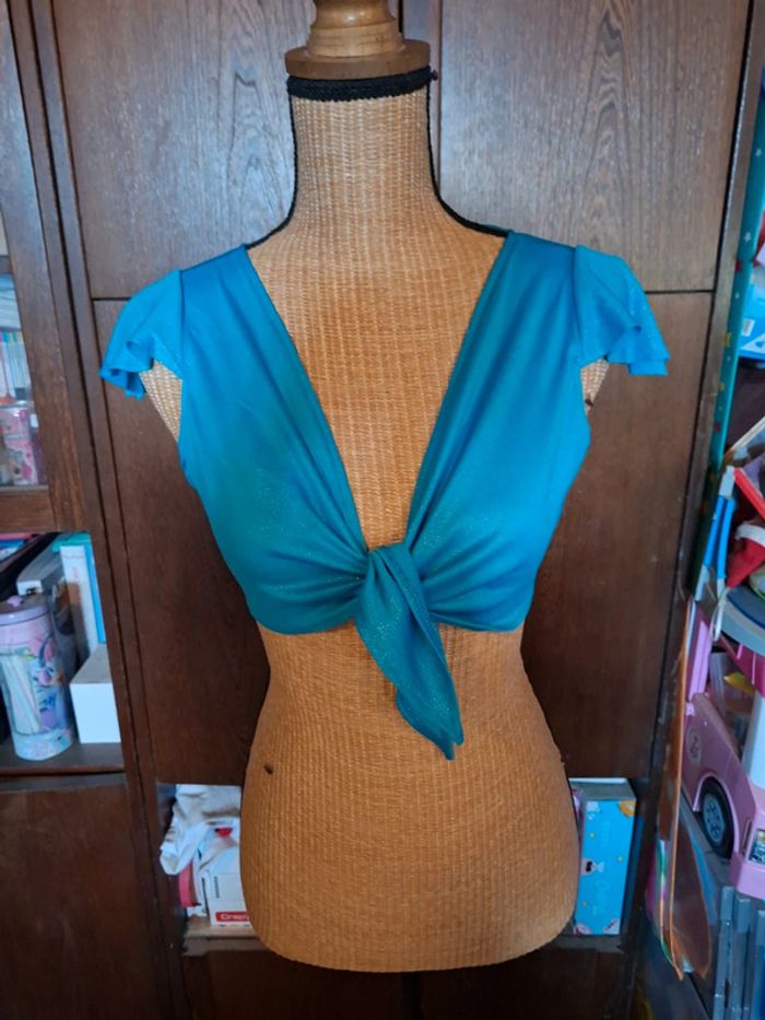 Boléro top bleu pailleté L vintage