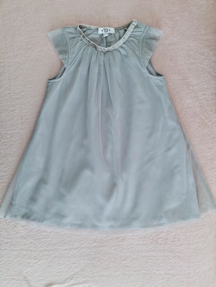 Robe de fête en tulle gris clair à paillettes manches volant 3 ans