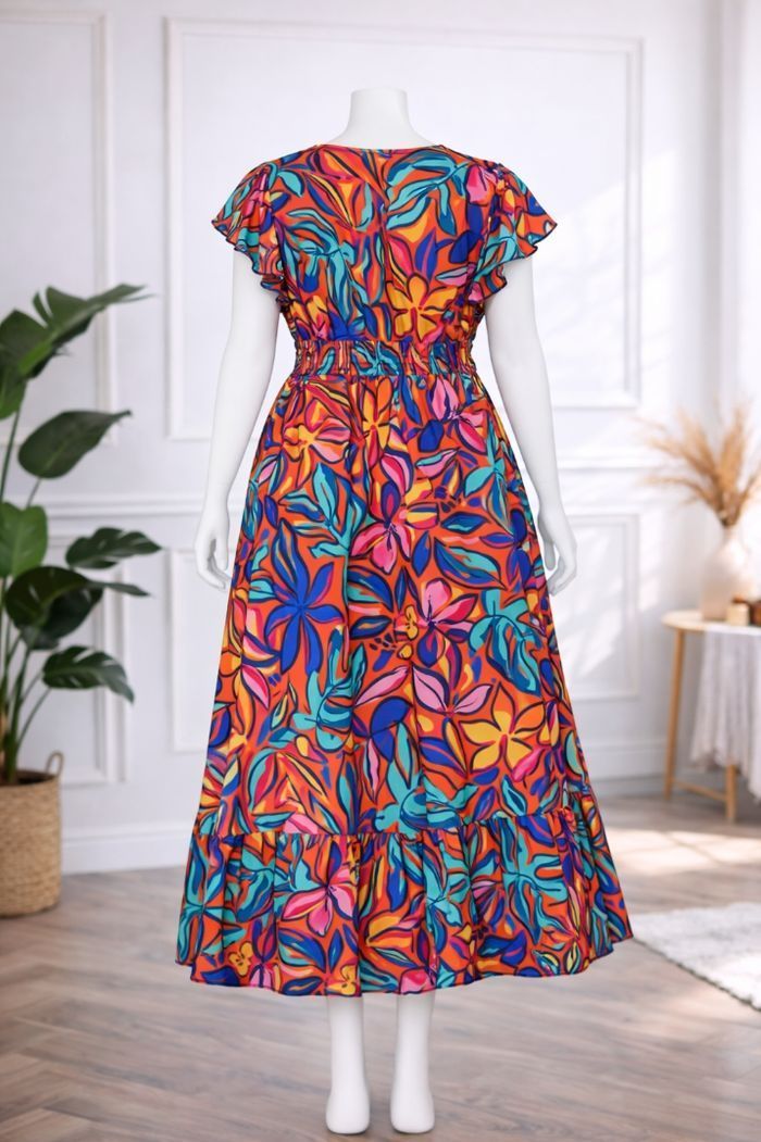 Robe longue enflammée éclosion tropicale Femme taille 54 marque Boohoo 💍 - photo numéro 5