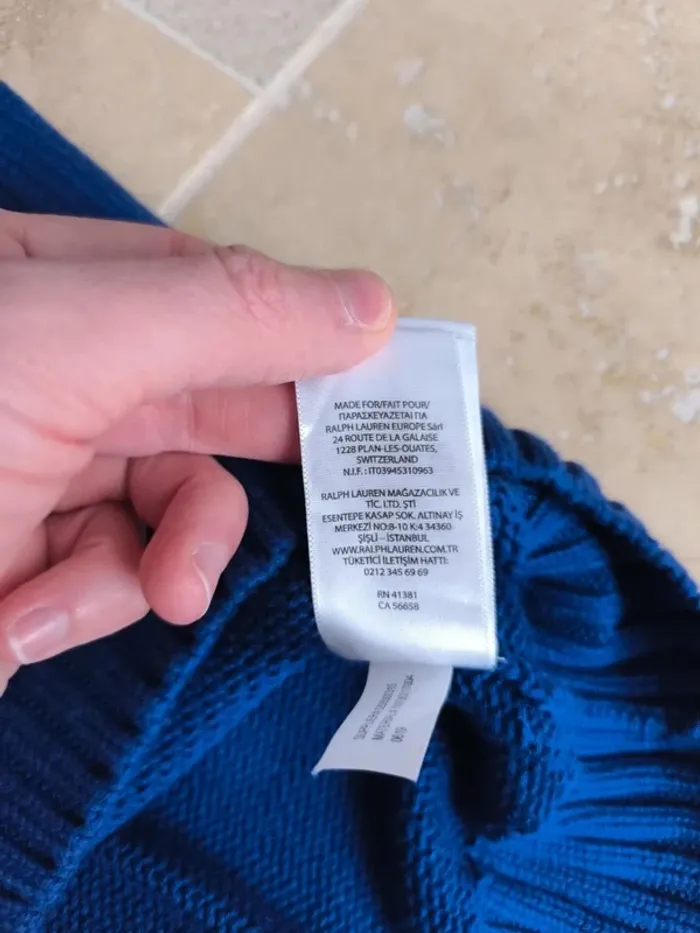 Pull col rond "Polo" bleu électrique Ralph Lauren L comme neuf - photo numéro 9