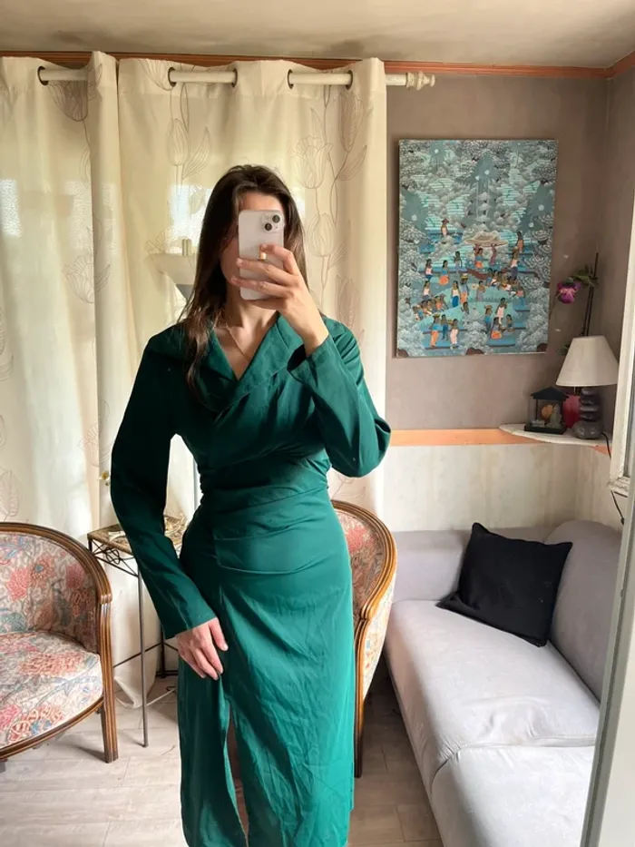 Robe moulante de soirée verte vintage grunge bohème champêtre old money satin - photo numéro 2