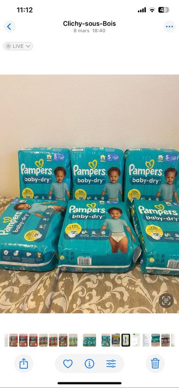 6 sacs de couches Pampers taille 5