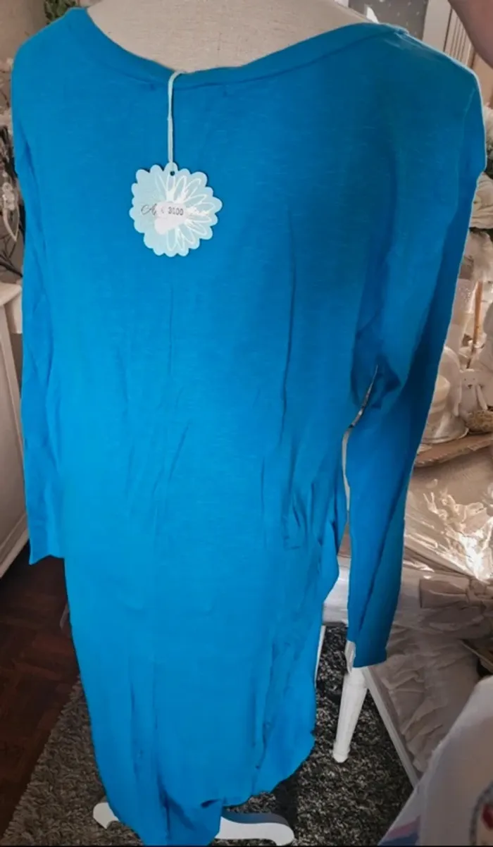 Robe longue bleue cœurs April Vintage Taille 42/44 Neuve - photo numéro 3