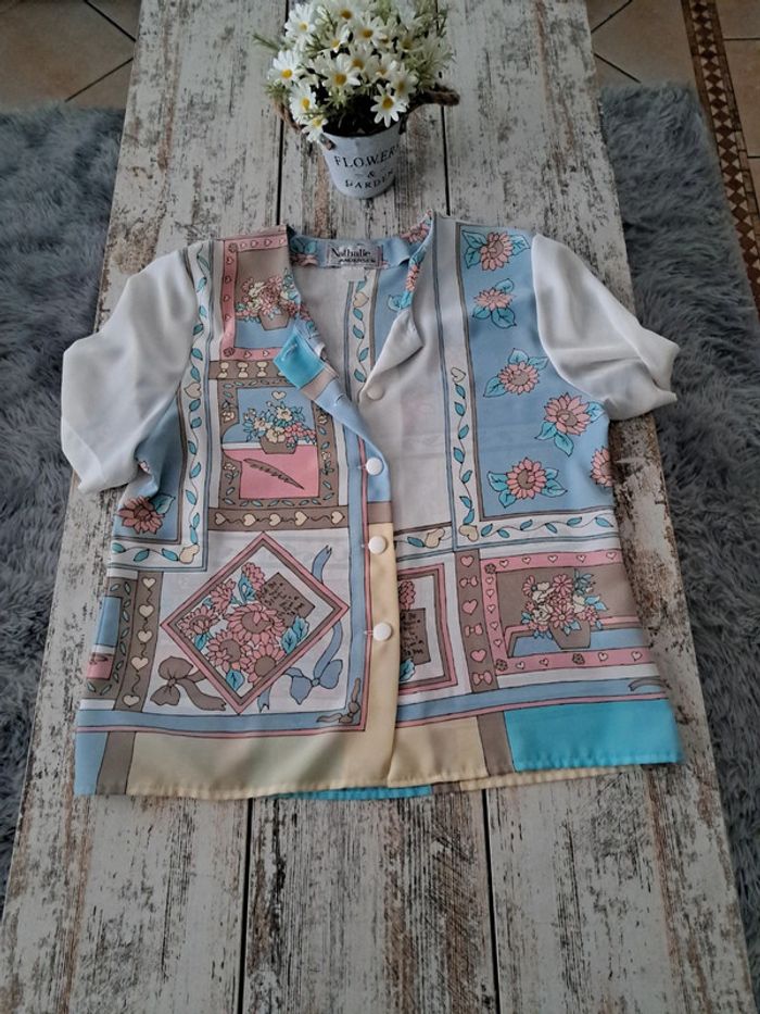 Chemise fluide manche courte vintage à fleurs - photo numéro 2