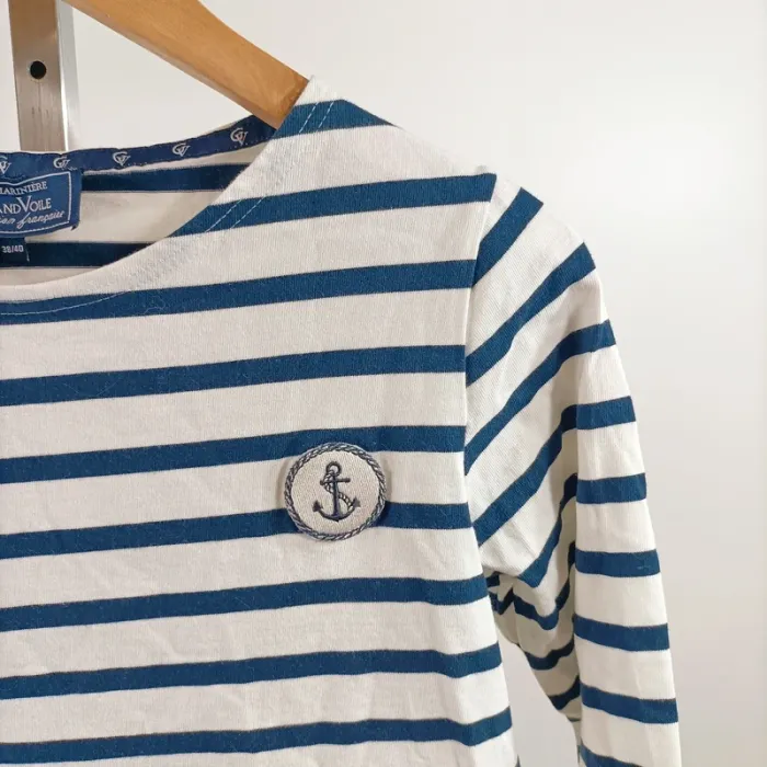 Marinière rayée bleu marine GrandVoile en coton épais col bateau T38/40 A1442 - photo numéro 4