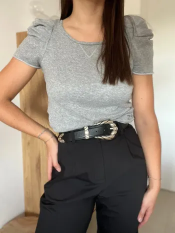 Haut manches courtes bouffantes gris Maje