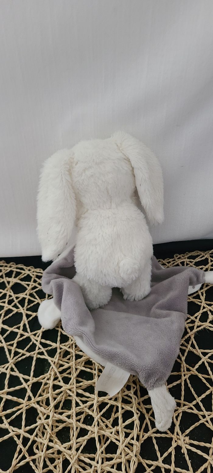 Doudou mouchoir lapin POMMETTE blanc pois brodé bébé - photo numéro 3