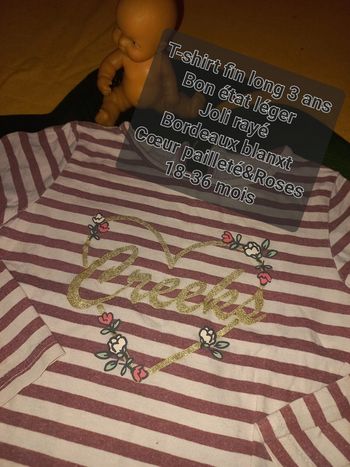 Beau T-shirt long pull fin cœur doré 24 a 36 mois