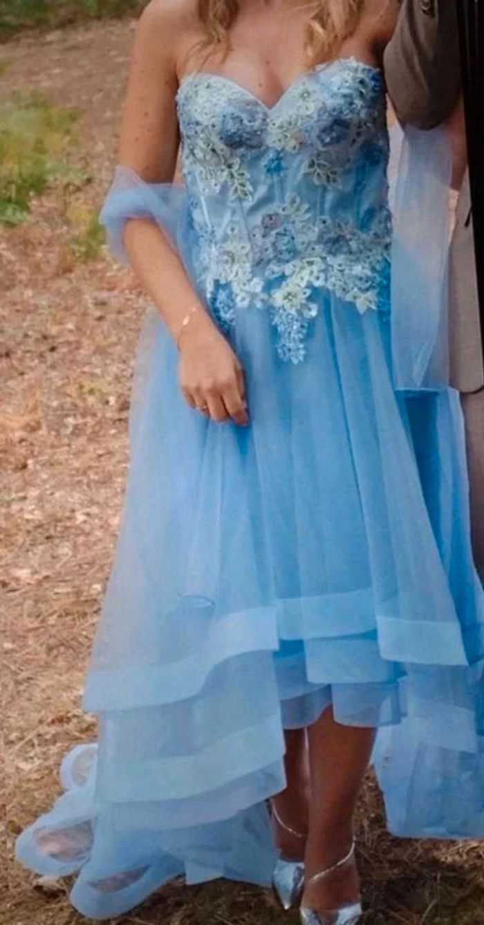 Robe bustier Sylfany - Tulle dentelle satin strass- Bleue - 36 = 34 actuel - Comme Neuve - photo numéro 4