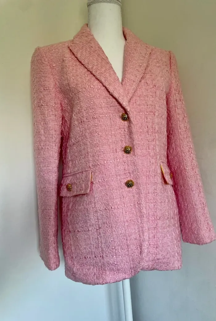Veste blazer Zara texturé rose taille S - photo numéro 7