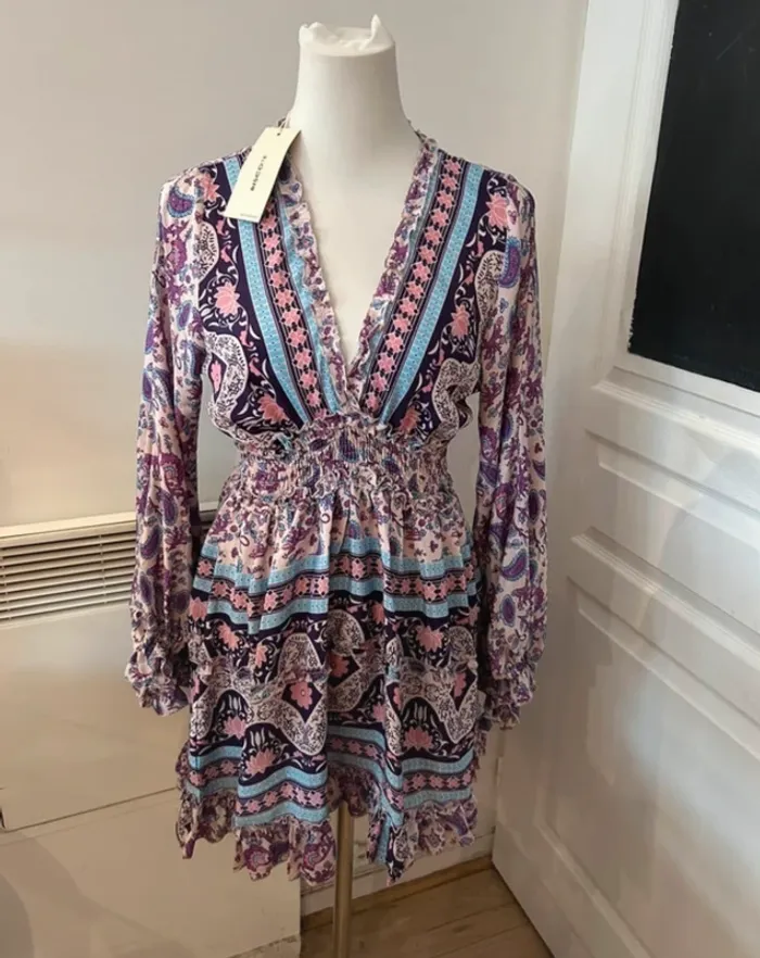 Biscote robe imprimée en soie femme, taille 1/36 Neuf avec étiquette