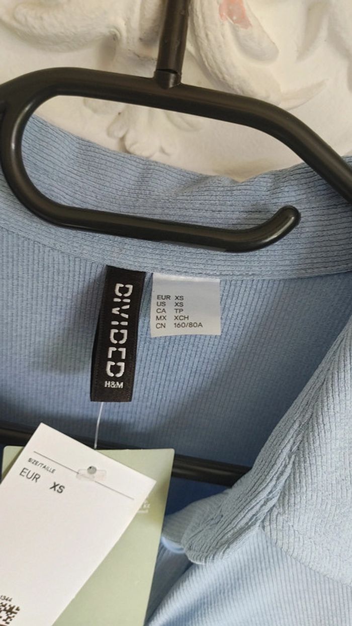Robe chemise manches longues moulante côtelé bleu - photo numéro 6