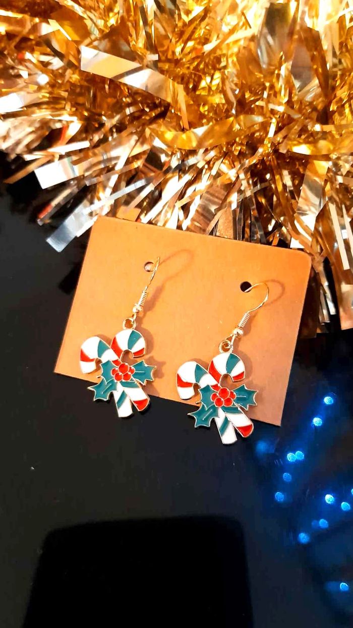 Bijoux Noël | Boucles d’Oreilles Sucre d’Orge – Neuf - photo numéro 2