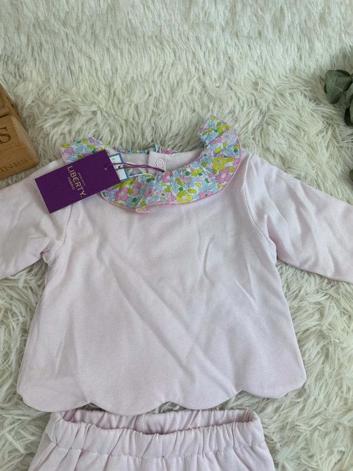 Ensemble molleton rose poudré et liberty taille 6 mois Jacadi - photo numéro 3