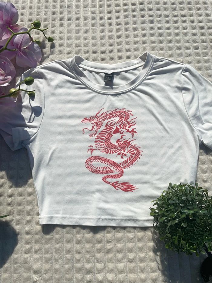 Top blanc motifs dragon rouge – SHEIN – S