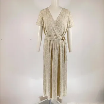 robe longue cache coeur beige rayures verticales CMT atelier - taille M (10) A310