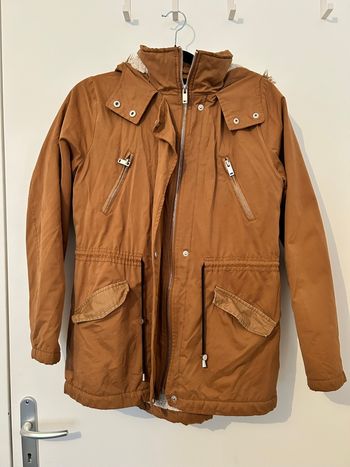 Manteau marron intérieur chaud capuche fourrure Etam 38