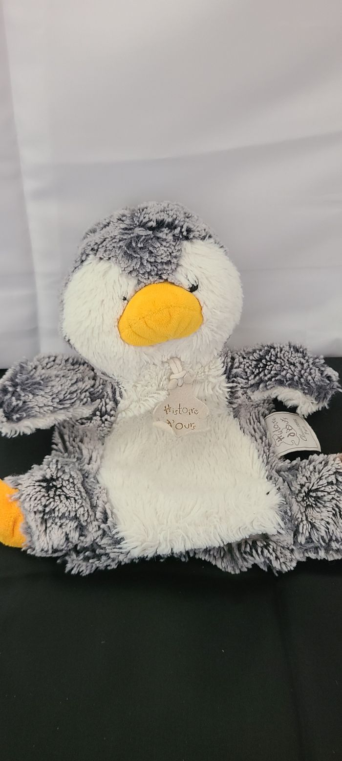 Histoire d'ours marionnette Z'animoos pingouin blanc noir orange - photo numéro 3